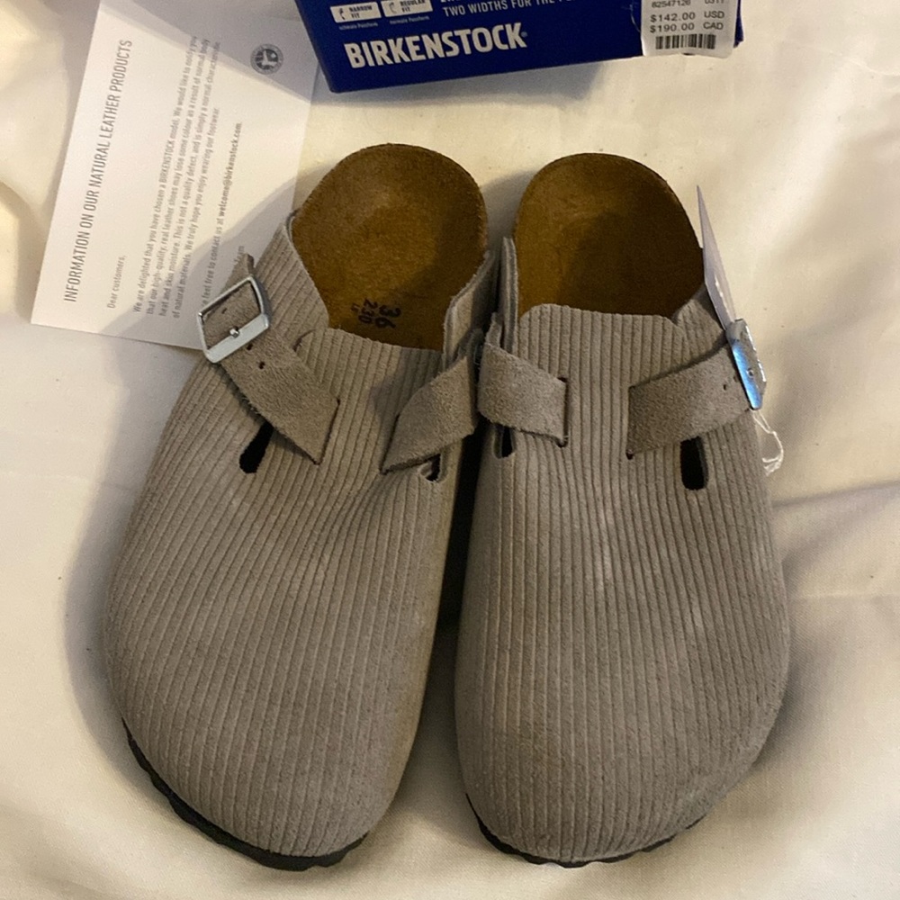 Birkenstock Boston BS Corduroy Stone Coin Gray Sz 36 Women 5 *100% Authentic NIB